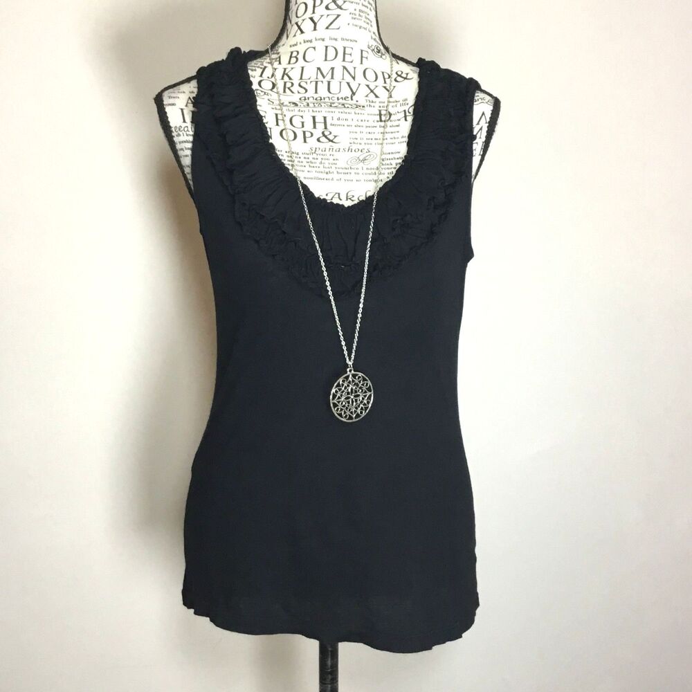 Express dream weight soft cotton blend ruffle front sleeveless tank dark fairy S